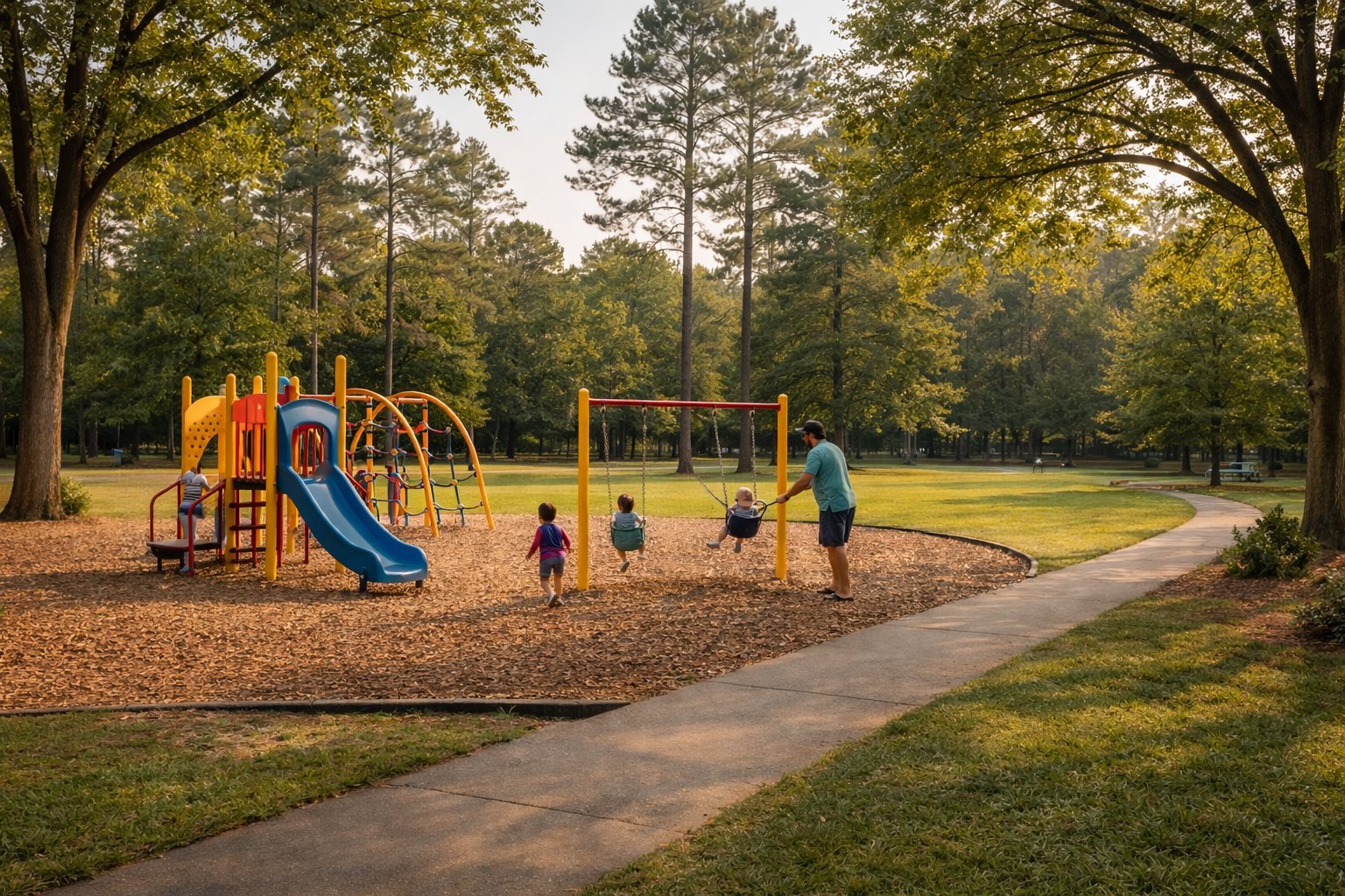 Daily life in the David Perdue Primary School zone — bus routes, car-line drop-off, and the Feagin Mill Road corridor in Bonaire, GA